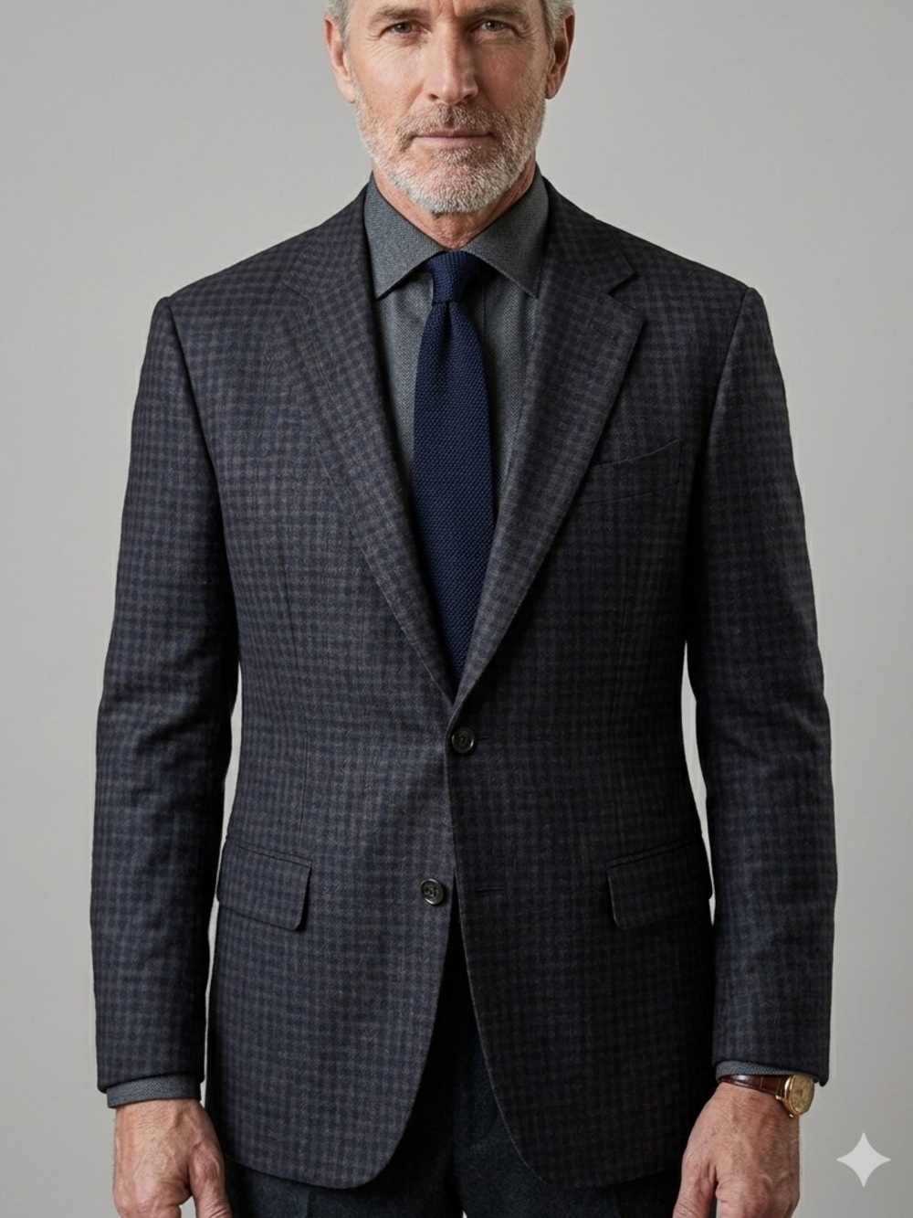 Italian Wool Men's Sportcoat Chestnut Brown Black Plaid EUC Quiet Luxury 44R